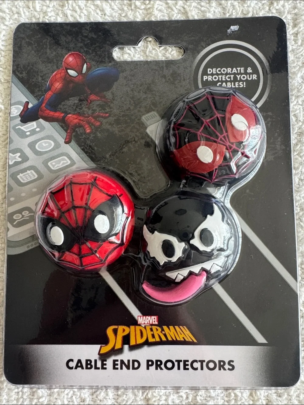 Marvel Spider-Man & Venom Cable End Protectors - Red, Black, White